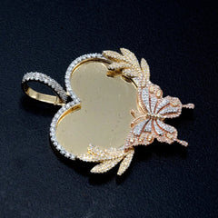 10k Tri Color Gold 1.35 CTW Diamond Butterfly Heart Memory Pendant 20.1g Charm