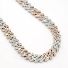 11.2MM 10k White & Rose Gold 18CTW Diamond Snake Cuban Chain 115g Necklace - 20