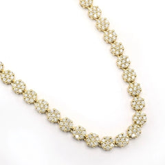 Men 6MM 10k Yellow Gold 16 CTW Diamond Flower Tennis Chain 51.9g Necklace - 22"
