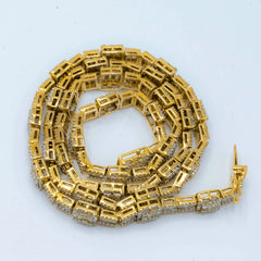 7.5MM 10k Yellow Gold Round/Baguette 22CTW Diamond 22" Tennis Necklace 50g Chain