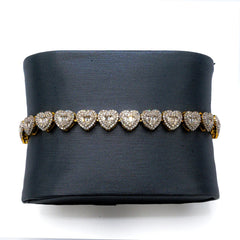 6.5MM 10k Yellow Gold Round/Baguette 1.90 CTW Diamond Heart Tennis 7" Bracelet