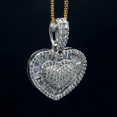 10k White Gold 1.75 CTW Baguette/Round Diamond Heart Pendant Diamond Bail Charm
