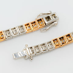 10k White & Rose Gold Round/Baguette 6.7 CTW Tennis Necklace 32.3g Chain - 22"