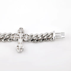 10k White Gold 8.4CTW Natural Diamond Cross Cuban Bracelet 48.05g Armlet - 8.5"