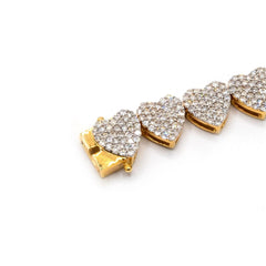 7.5MM 10k Yellow Gold 4.12 CTW Diamond Heart Tennis Bracelet 15.03g Armlet - 7"