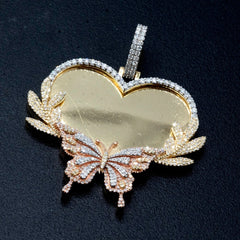 10k Tri Color Gold 1.35 CTW Diamond Butterfly Heart Memory Pendant 20.1g Charm