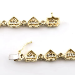18" Women 7MM 10k Yellow Gold Heart Necklace 6.1CTW Round/Baguette Diamond Chain