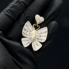 10k Gold 2.25CT Diamond Baguette/Round Butterfly Pendant Heart Bail 9.94g Charm