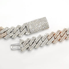 11.2MM 10k White & Rose Gold 18CTW Diamond Snake Cuban Chain 115g Necklace - 20