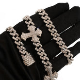 Men 8MM Silver 3.45 CTW Diamond Cross Cuban Necklace 82.31g Chain - 22 Inches