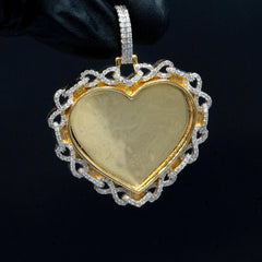 10k Yellow Gold 1.10CTW Diamond Heart Memory Pendant Infinity Border 16.5g Charm