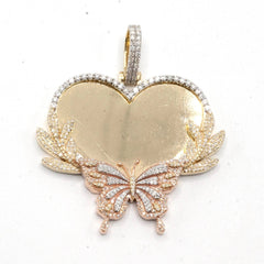 10k Tri Color Gold 1.35 CTW Diamond Butterfly Heart Memory Pendant 20.1g Charm