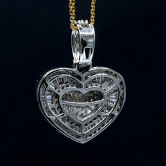 10k White Gold 1.75 CTW Baguette/Round Diamond Heart Pendant Diamond Bail Charm
