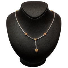 3MM 10k Yellow/Rose Gold 5 CTW Diamond Tennis Heart & Rose Necklace 20" Chain