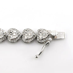 Ladies 10k White Gold 2.1 CTW Diamond Heart Bracelet 14.53g Armlet - 7 Inches