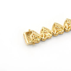 7.5MM 10k Yellow Gold 4.12 CTW Diamond Heart Tennis Bracelet 15.03g Armlet - 7"