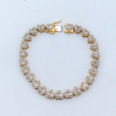 6.5MM 10k Yellow Gold Round/Baguette 1.90 CTW Diamond Heart Tennis 7" Bracelet