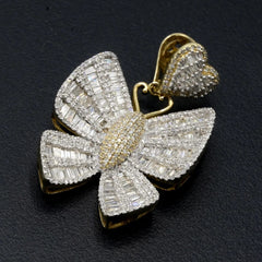 10k Gold 2.25CT Diamond Baguette/Round Butterfly Pendant Heart Bail 9.94g Charm