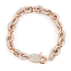 Pure 10k Rose Gold 15.3 CTW Natural Diamond Chain Links Bracelet 52g Armlet - 8"