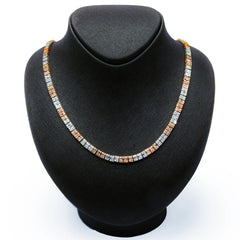 10k White & Rose Gold Round/Baguette 6.7 CTW Tennis Necklace 32.3g Chain - 22"