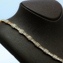 7.5MM 10k Yellow Gold Round/Baguette 22CTW Diamond 22" Tennis Necklace 50g Chain