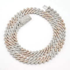 11.2MM 10k White & Rose Gold 18CTW Diamond Snake Cuban Chain 115g Necklace - 20