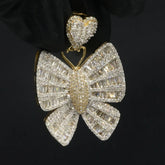10k Gold 2.25CT Diamond Baguette/Round Butterfly Pendant Heart Bail 9.94g Charm
