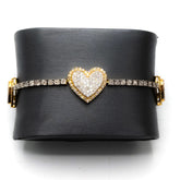 3MM 10k Yellow Gold 2.85CT Diamond 3 Graduating 16MM Heart 7.5" Tennis Bracelet