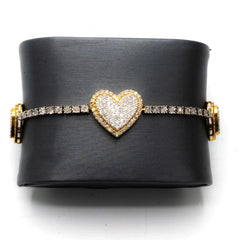 3MM 10k Yellow Gold 2.85CT Diamond 3 Graduating 16MM Heart 7.5" Tennis Bracelet