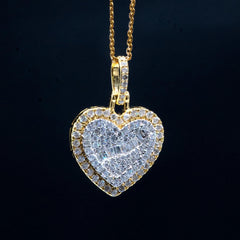 10k Two Tone Gold Baguette/Round 0.85CTW Diamond Heart Pendant 2.9g Women Charm