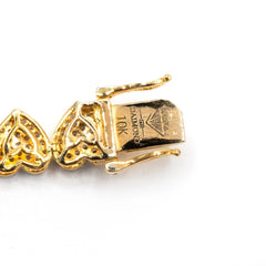 7.5MM 10k Yellow Gold 4.12 CTW Diamond Heart Tennis Bracelet 15.03g Armlet - 7"