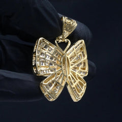 10k Gold 2.25CT Diamond Baguette/Round Butterfly Pendant Heart Bail 9.94g Charm