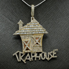 10k Yellow Gold 4.5 CTW Round/Baguette Diamond Trap House Pendant 20.4g Charm