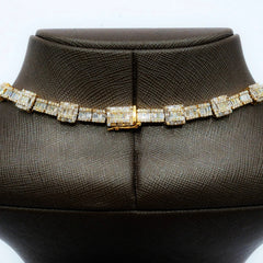 7.5MM 10k Yellow Gold Round/Baguette 22CTW Diamond 22" Tennis Necklace 50g Chain