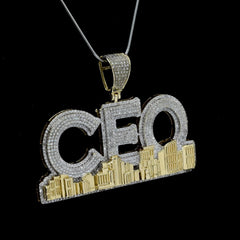10k Yellow Gold 3.51 CTW Diamond "CEO" Gold Sky Line Pendant 16.36g Men Charm