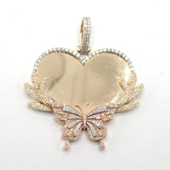 10k Tri Color Gold 1.35 CTW Diamond Butterfly Heart Memory Pendant 20.1g Charm