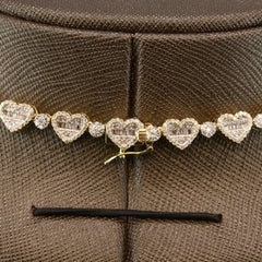 18" Women 7MM 10k Yellow Gold Heart Necklace 6.1CTW Round/Baguette Diamond Chain