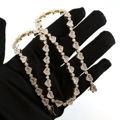 18" Women 7MM 10k Yellow Gold Heart Necklace 6.1CTW Round/Baguette Diamond Chain