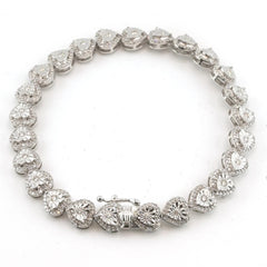 Ladies 10k White Gold 2.1 CTW Diamond Heart Bracelet 14.53g Armlet - 7 Inches