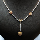 3MM 10k Yellow/Rose Gold 5 CTW Diamond Tennis Heart & Rose Necklace 20" Chain