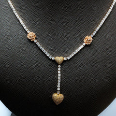 3MM 10k Yellow/Rose Gold 5 CTW Diamond Tennis Heart & Rose Necklace 20" Chain