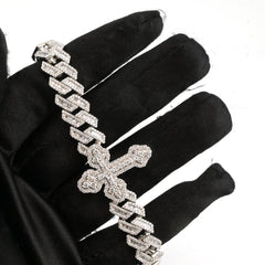 10k White Gold 8.4CTW Natural Diamond Cross Cuban Bracelet 48.05g Armlet - 8.5"