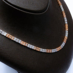 10k White & Rose Gold Round/Baguette 6.7 CTW Tennis Necklace 32.3g Chain - 22"