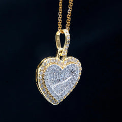10k Two Tone Gold Baguette/Round 0.85CTW Diamond Heart Pendant 2.9g Women Charm