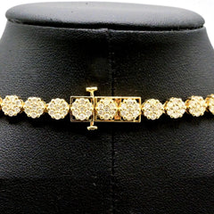 Men 6MM 10k Yellow Gold 16 CTW Diamond Flower Tennis Chain 51.9g Necklace - 22"