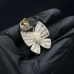 10k Gold 2.25CT Diamond Baguette/Round Butterfly Pendant Heart Bail 9.94g Charm