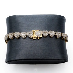 6.5MM 10k Yellow Gold Round/Baguette 1.90 CTW Diamond Heart Tennis 7" Bracelet