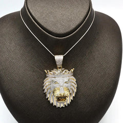 10k Yellow Gold 4 CTW Diamond 3D Lion Head with Crown Pendant 40.64g Men Charm