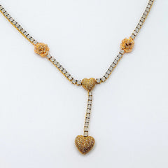 3MM 10k Yellow/Rose Gold 5 CTW Diamond Tennis Heart & Rose Necklace 20" Chain
