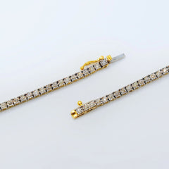 3MM 10k Yellow Gold 2 CTW Diamond "Love" Plate Tennis Chain 18" Women Necklace